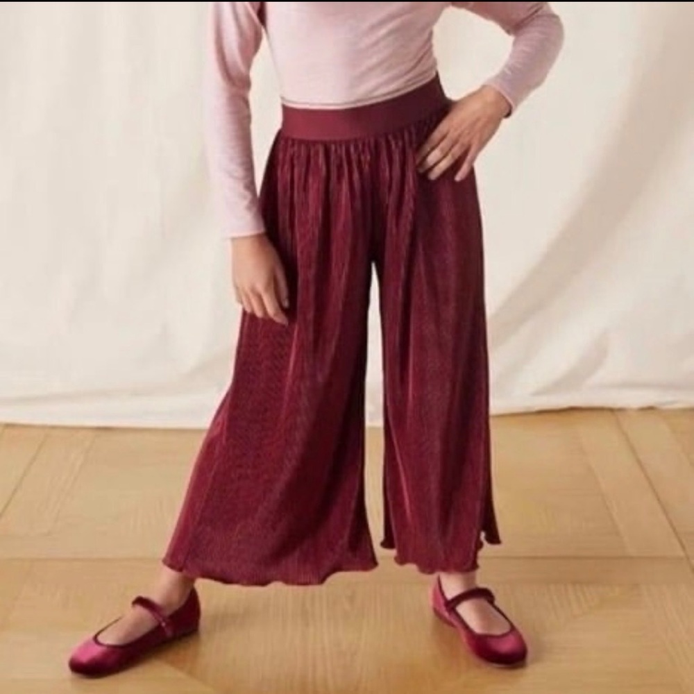 Burgundy Wide-Leg Pants with Matching Shoes